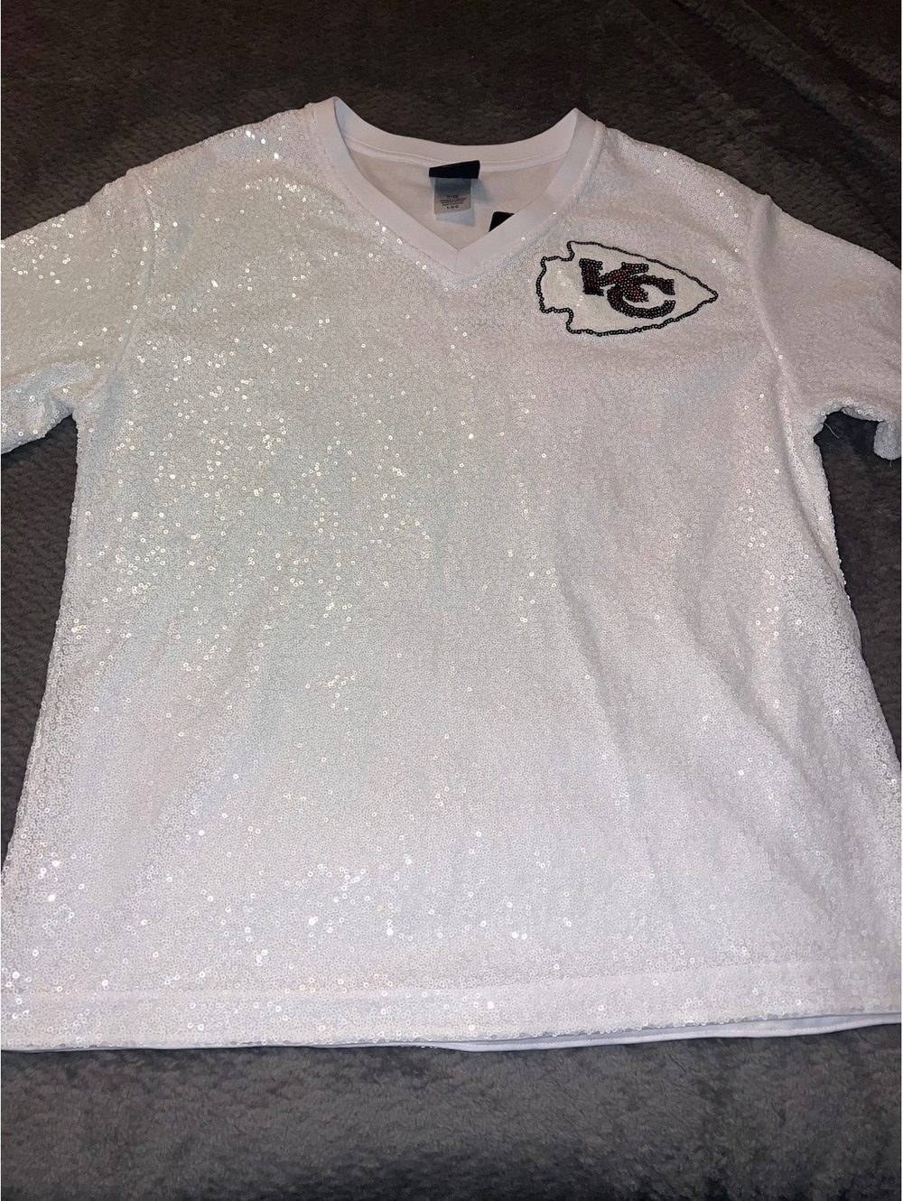 Outerstuff Women's Kansas City Chiefs Travis Kelce N&N Sequin Top, Large